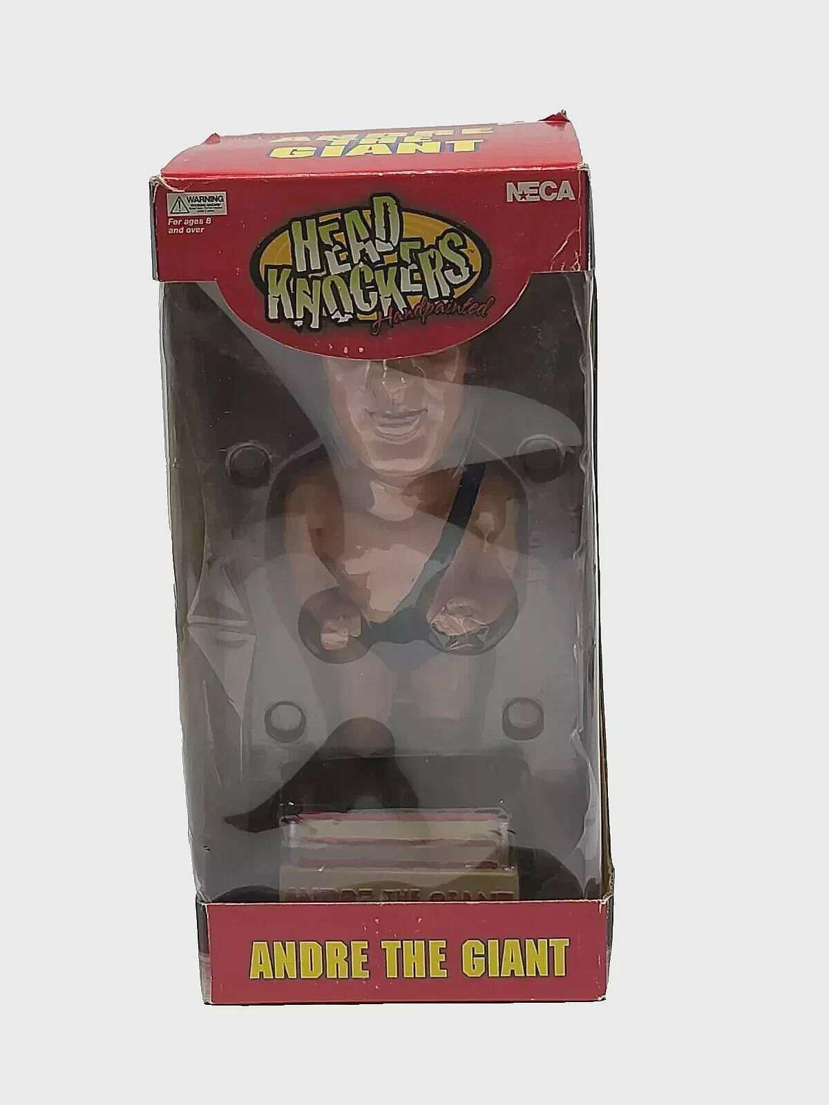 New old stock.Package not in perfect condition.This NECA Head Knockers bobblehead features Andre the Giant, a iconic wrestling legend. Hand painted with incredible attention to detail, this 9in. resin figure is a must-have for any WWE fan. The packaging i