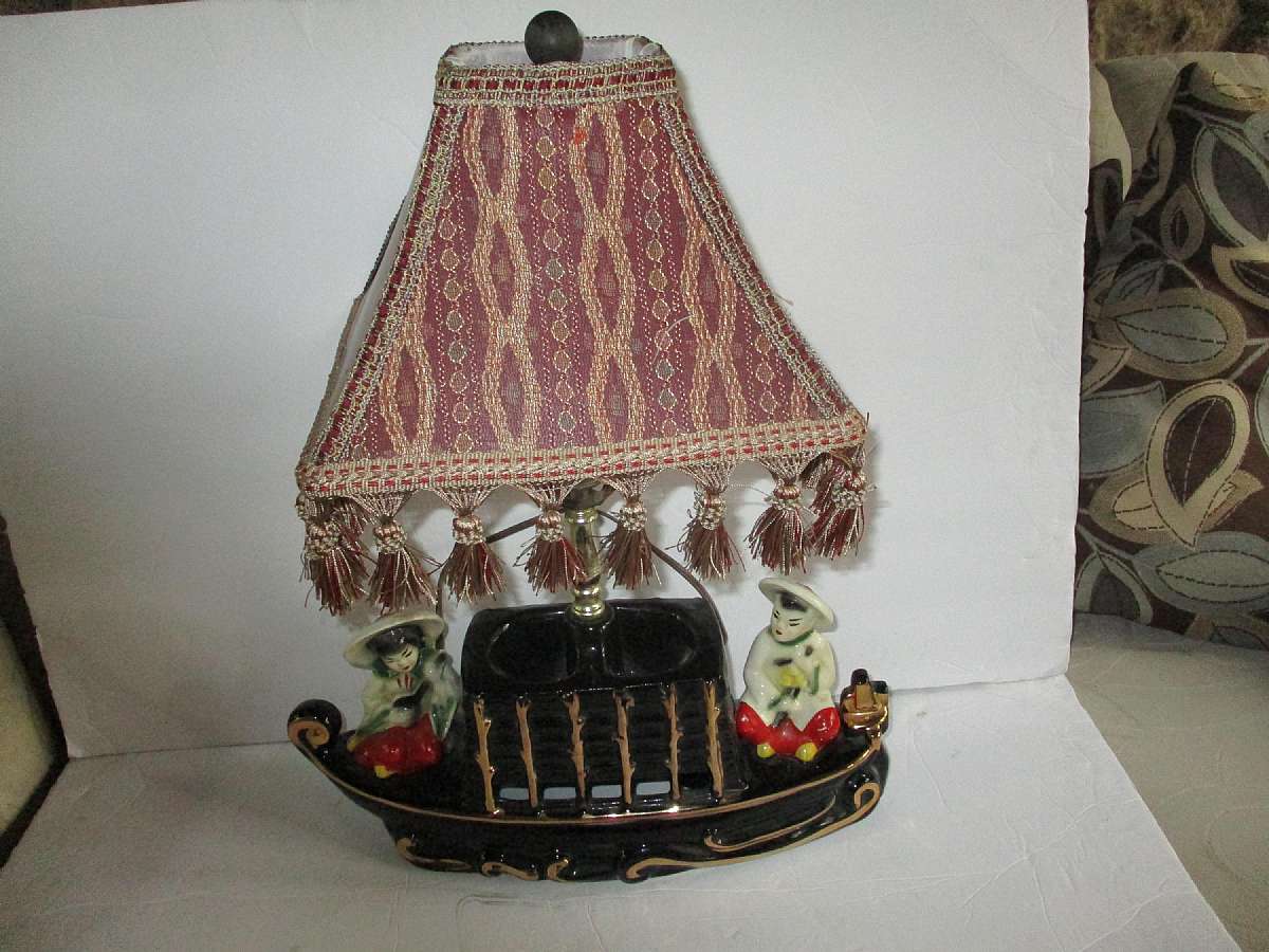 Will be in used condition. Will not be in perfect condition. This item was tested and works proper. A Chinese Oriental Porcelain Asian Boat TV Desk Lamp by Premco, Illinois, c.1954. This piece would look exceptional while on display in an array of interio