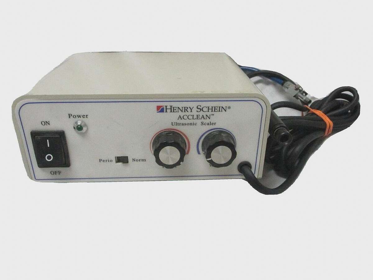 HENRY SCHEIN ACCLEAN ULTRASONIC SCALER Item No. 102-4297  This item was tested and still works.                                           Output FREQUENCY: 30KHz  Input FREQUENCY: 60 Cycle  Input Voltage 115 VAC Made in Taiwan.The Henry Schein Acclean Ult