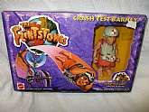 The Flintstones Crash Test Barney with accessories. Load Him and launch him! New old stock but factory box will not be in perfect condition. Box never opened. Playset.