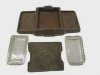 Vintage 1950's Art Deco Glass Desktop Ashtray with Wood Composite Card Holder