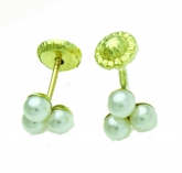 New 14K Solid Yellow Gold Three Pearls On Stud Earrings Large Screw Back
