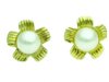 New 14K Solid Yellow Gold 3mm Pearls On Flower Stud Earrings Large Screw Back