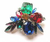 Spectacular Estate 50's Multi-Colored Prong-Set Rhinestone Brooch