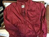 Maroon 1980's Outdoor Exchange Mens Members Only Style Jacket80s -Outdoor Exchange- Mens black polyester cotton poplin casual zippered Members Only style jacket with waist-length styling, rib knit cuffs, collar lining, pocket trim and waistband, 3 pla