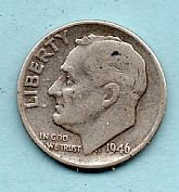 1946 Roosevelt Dime - First Year of Issue - Moderate Wear.  Not graded but about Good.
