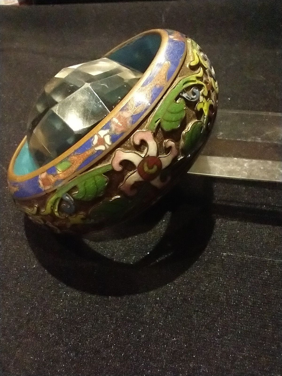 Antique Ethnic Chinese Cloisonne Champleve Wide Bangle 