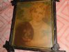 Antique 1800s Chromo lithograph Advertising Two Pets Girl and Newfoundland Dog Wooden Frame