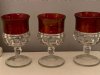 3 Vintage INDIANA GLASS KINGS CROWN Thumbprint Cordial Wine Glasses Water Goblets Ruby Red. 