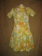 Sixties Dress Floral Print Pleated Skirt