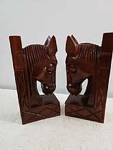 Vintage Pair Wooden Bookends Bust