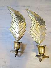 Vintage Pair of Feather Brass Wall Sconce Candle HolderIn good conditionMeasures 10"H x 4"WThank You