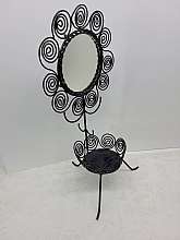 Mid Century Modern Metal Circle Spiral Wire Art Vanity Mirror and Tray BlackIn the style of Tony Paul.  Possibly is a Tony Paul but unable to verify.Finish is black in good condition with minor wear and scratches, no broken areasMeasures 19"H x