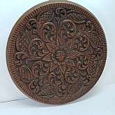 Vintage Teak Wood Hand Craved Wall Sculpture Hanging Round Ornate Plate Disk ArtFrom the original owner who moved to the US from Germany.   A beautiful estate full of hand crafted wood items, I have listed.This is a thick wood with some weightMeasur