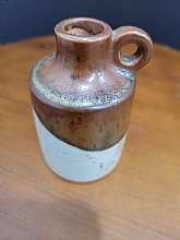 Vintage Stoneware Jug Bottle Ceramic Pottery Mini Miniature 3" Whiskey Bar Bottle VaseIn good condition minor wear, no markingsMeasures 3"H x 2"WThank You