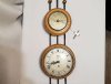 Mid Century Modern 8 Day Smith Great Britain Key Clock Black Brass Blonde Wood Round Wall Hanging Barometer Germany
