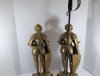 Vintage Pair Gold Cast Iron Fireplace Tools  Knight in Armor Guards Sword Poker Medieval Gothic Castle Art Sculpture Statues