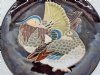 Beautiful Vintage Black Charger Plate Platter Asian Birds Pheasants Enamel Signed Qualls Pottery Art