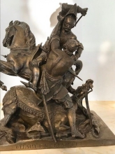 Exquisite original bronze sculpture depicting Charles Martel, crafted by the renowned sculptor Jean François Gechter. This remarkable piece, created between 1796 and 1844, captures the legendary figure in his battle against the Moors at Tours in 732 AD.