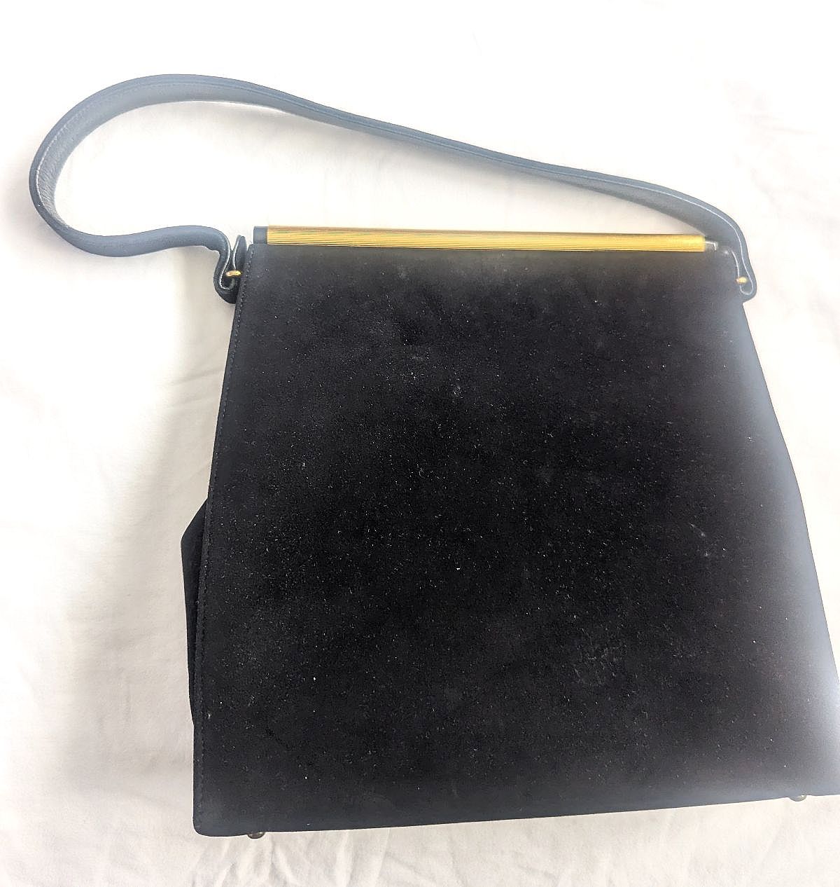 Black 1950s "perma" suede purse metal clasp