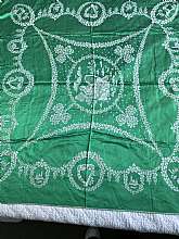 Irish Motif Green and White Vintage Tablecloth - St. Patrick's Day Linens Gaelic Harp  Shamrocks and Irish Wolf Hound