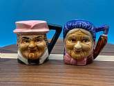 Old Lady Old Man Vintage Toby Jug Style Salt and Pepper Shakers You have to love the faces on these salt and pepper shakers! Such character!There are no dramatic condition issues. One of the corks is missing and there is some minor crazing. Nothing th