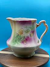 Hand Painted Vintage Floral Pitcher Pink Green & White