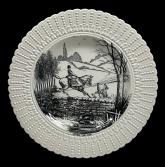 Part of a series depicting British fox hunting, this beautiful plate was made by the Hanley, England firm of Royal Cauldon (1920-1962). 