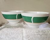   2 5 inch bowls, white with green stripe 