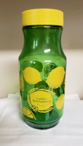  Glass bottle carafe with yellow lemon designs on green glass