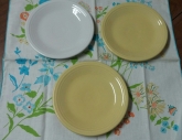   3 Fiesta Ware sandwich plates 1 white 2 yellow