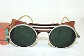 Antique WILLSON Leather Shield Green Sunglasses Goggles 