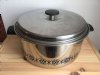 Vintage Ekco 6 qt 6 quart Pasta Pot 3-Ply Stainless Steel Stockpot stock pot large Black Floral Border midcentury mid-century mid century