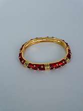Gold Tone and Red Hinged Bangle Bracelet
