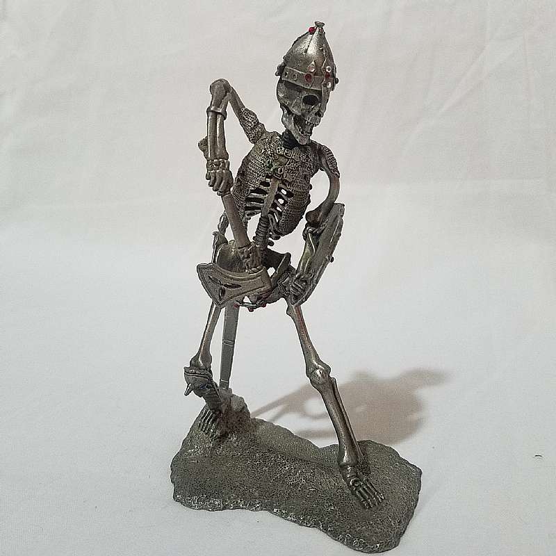 Vintage 1986 Pewter Statue, Skeleton Soldier Sword Shield, White Walker