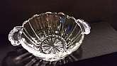 Measures approx. 5/12" across, 7" at the handles, and are just under 2 1/2" deep. Very nice Vintage cafe crystal candy dish.