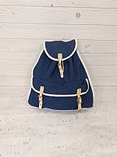 Vintage blue canvas backpack. Made in Austria around 1970.The backpack is worn and has some signs of use. It's not torn, and it's still functional.Single inner drawerDrawstring closureFlap with tapeFront flap pocketAdjustable shoulder strap lengths