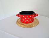 Vintage red enamel pot, red pot with dots, kitchenware Very nice red kitchen utensils with white dots. The dish was made in Yugoslavia. It is very well preserved. You can see the details in the pictures. The dish is suitable for cooking or decoration.H