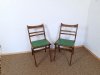 Vintage pair of wooden chairs with green leather seat, light and convenient kitchen chairs, 60s styl