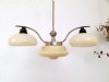 Art deco chandelier, chrome-plated holder ivory opal glass shades