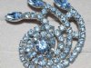 Vintage Kramer New York Blue Rhinestone Large Brooch Pin 1940's Retro Art Deco Spiral