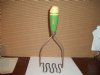 Old Fashion POTATO MASHER ~ GREEN and Cream Painted Handle - Heavy copper and chrome tool masher