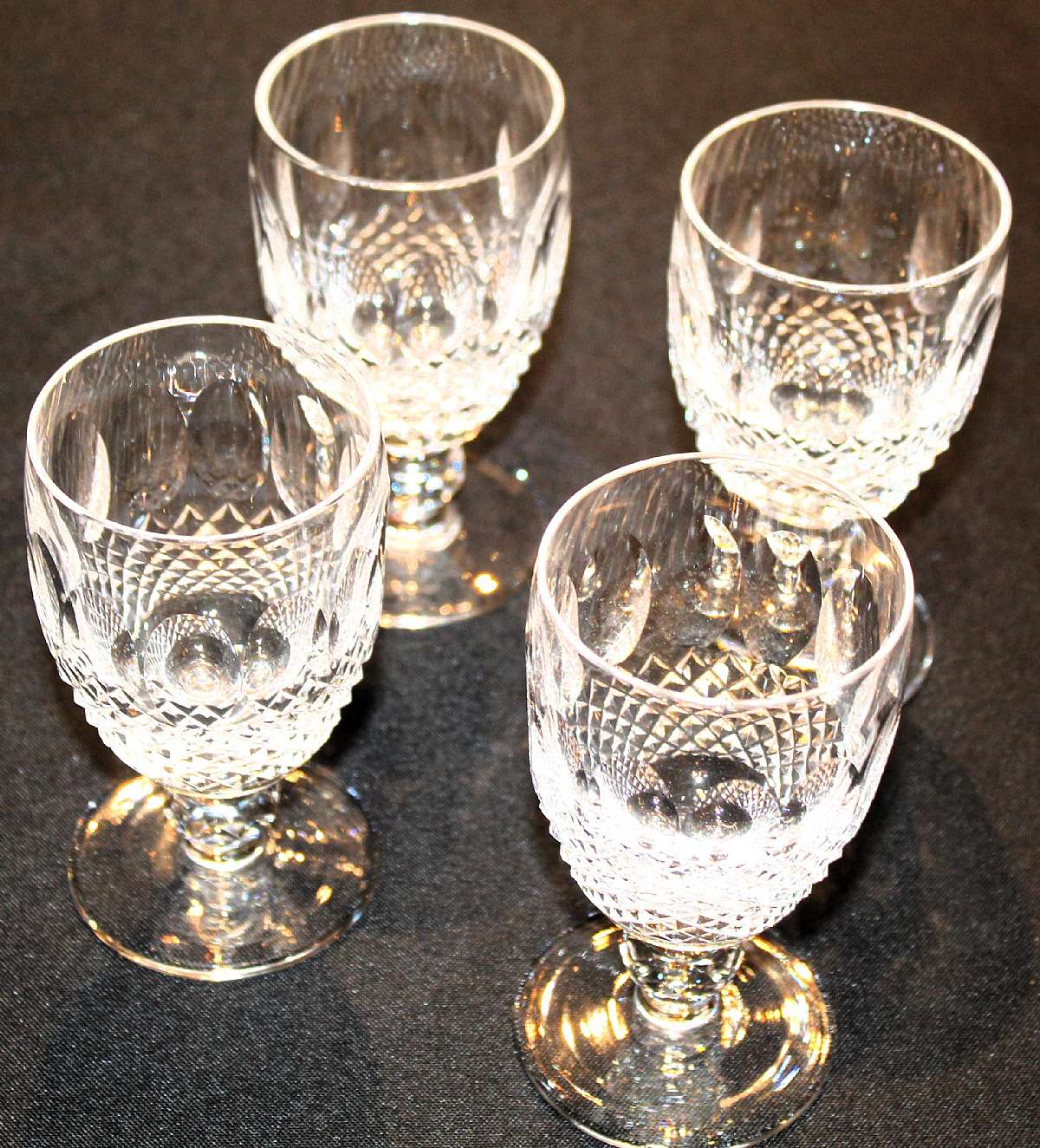 Up for sale are these Waterford Colleen Set Of Four Claret Wine Glasses in excellent condition with no chips or cracks. They measure approx. 4 3/4"T by 2 5/8"W.Shipping Excludes: Alaska/Hawaii, US Protectorates, APO/FPO, PO BoxShipping Provide