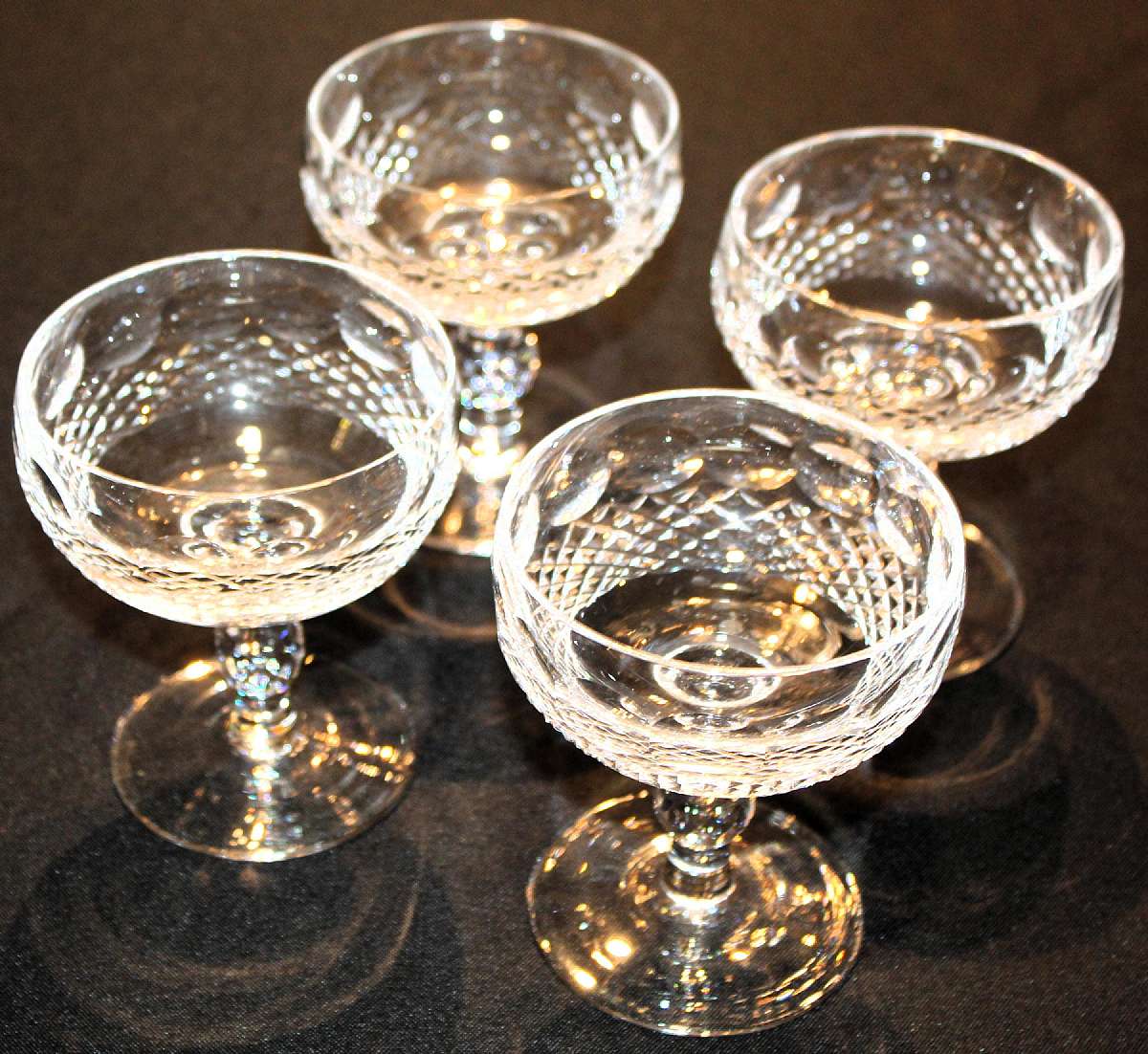 Up for sale are these Waterford Colleen Set Of Four Champagne Glasses in excellent condition with no chips or cracks. They measure approx. 4 3/8"T by 3 5/8"W.Shipping Excludes: Alaska/Hawaii, US Protectorates, APO/FPO, PO BoxShipping Provided