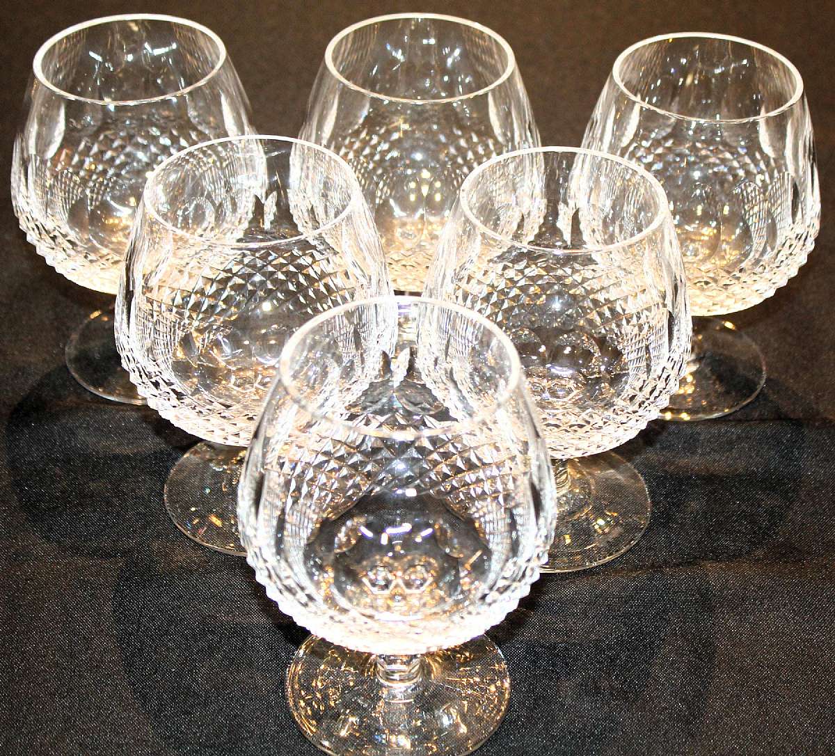 Up for sale are these Waterford Colleen Set Of Six Large Brandy Glasses in excellent condition with no chips or cracks. They measure approx. 5 1/4"T by 2 3/4"W. Shipping Excludes: Alaska/Hawaii, US Protectorates, APO/FPO, PO BoxShipping Provid