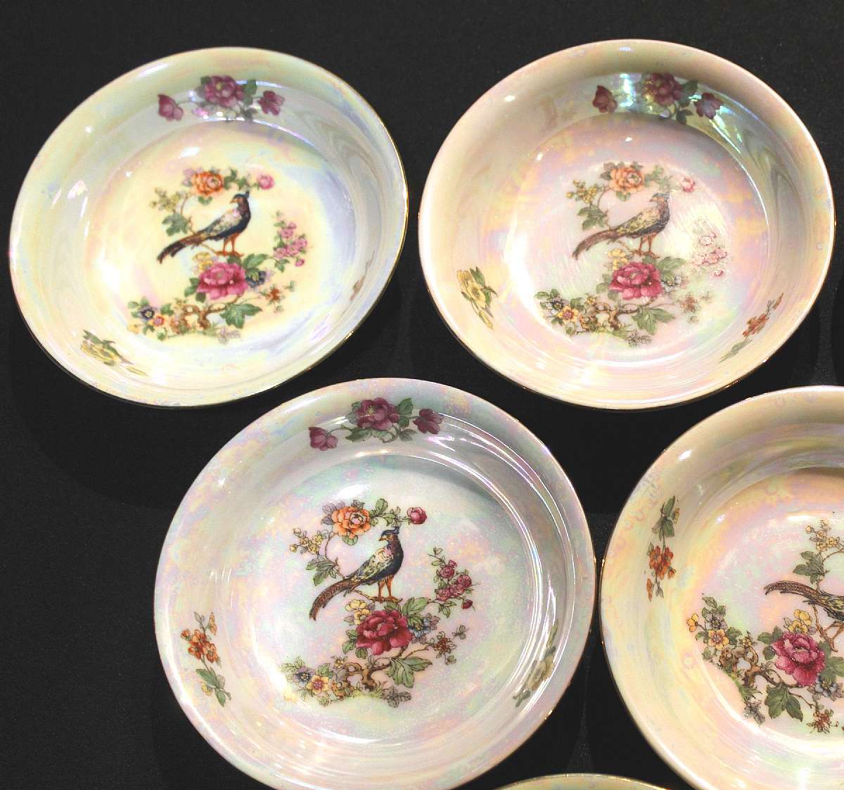 Up for sale are these Rare Vintage Beautiful Czechoslovakia CZE102 Iridescent Set 6 Bowls. There are no chips or cracks. There is some minor gold trim wear. They measure approx.6"W. Shipping Excludes: Alaska/Hawaii, US Protectorates, APO/FPO, PO Box