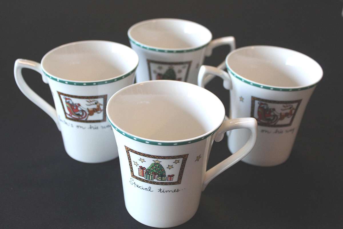 Up for sale are these Mikasa Christmas Wish Ultima Plus Super Strong Fine China Set Of Four Mugs in excellent condition with no chips or cracks. They measure approx. 4"T by 3 3/4"W. Shipping Excludes: Alaska/Hawaii, US Protectorates, APO/FPO, P