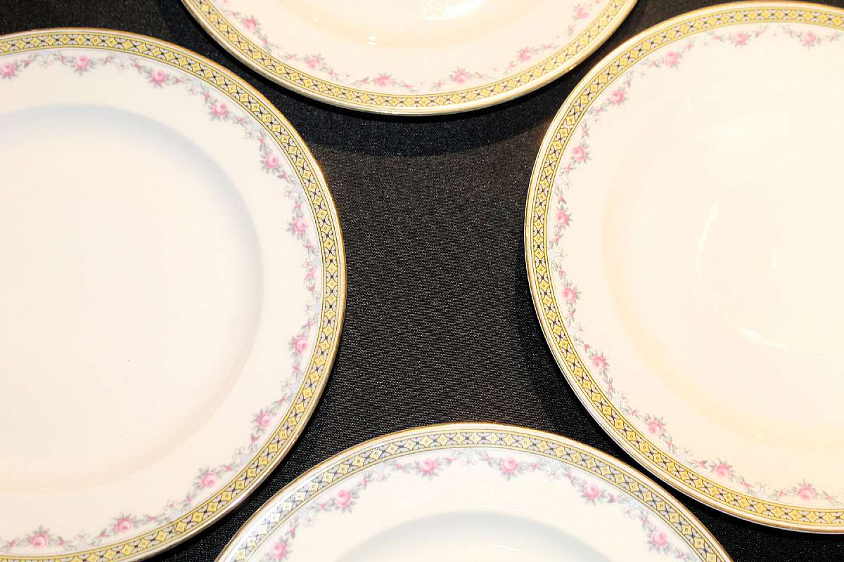Up for sale are these Antique Lorenz Hutschenreuther Selb Bavaria Pattern Hut1737 Set Of Four Salad Plates in great condition with no chips or cracks. They measure approx. 8 1/2 inches wide. Some utensil marks from use.  Shipping Excludes: Alaska/Hawaii,