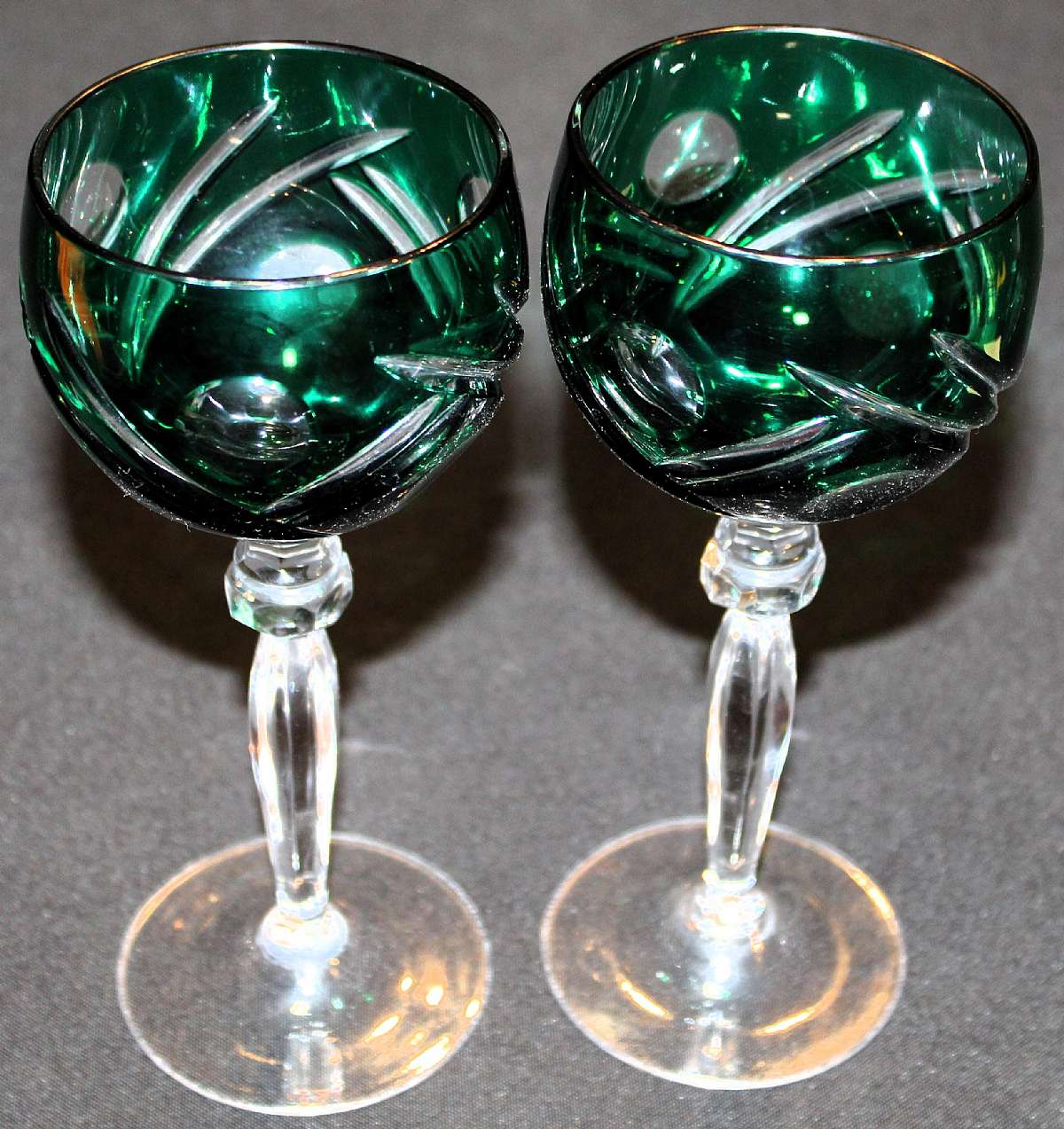 Up for sale are these Beautiful Anna Huette Bavaria Cut To Clear Six Coin Dots Set Of Two Wine Hocks in excellent condition with no chips or cracks. They measure approx. 7 3/4"T by 3 1/8"W.  Shipping Excludes: Alaska/Hawaii, US Protectorates, A