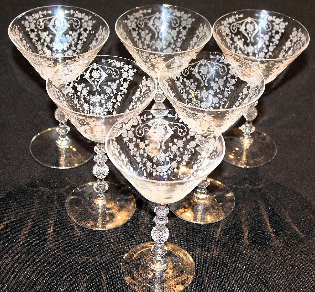 Up for sale are these Cambridge Diane Set Of Six Beautiful Champagne Glasses in excellent condition with no chips or cracks. They measure approx. 6 1/4"T by 4 1/4"W. Shipping Excludes: Alaska/Hawaii, US Protectorates, APO/FPO, PO BoxShipping P